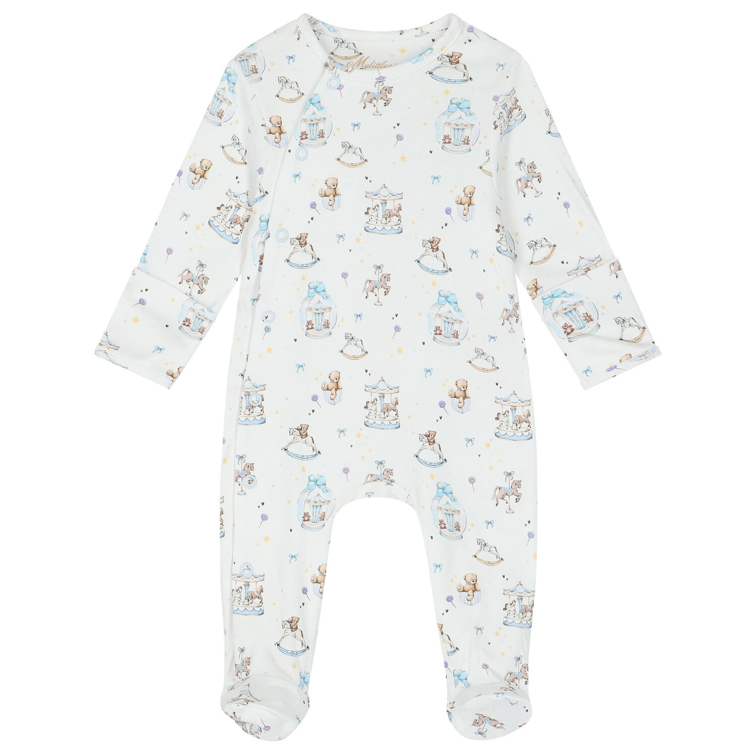 Baby Boys White & Blue Carousel Babygrow, 1, hi-res